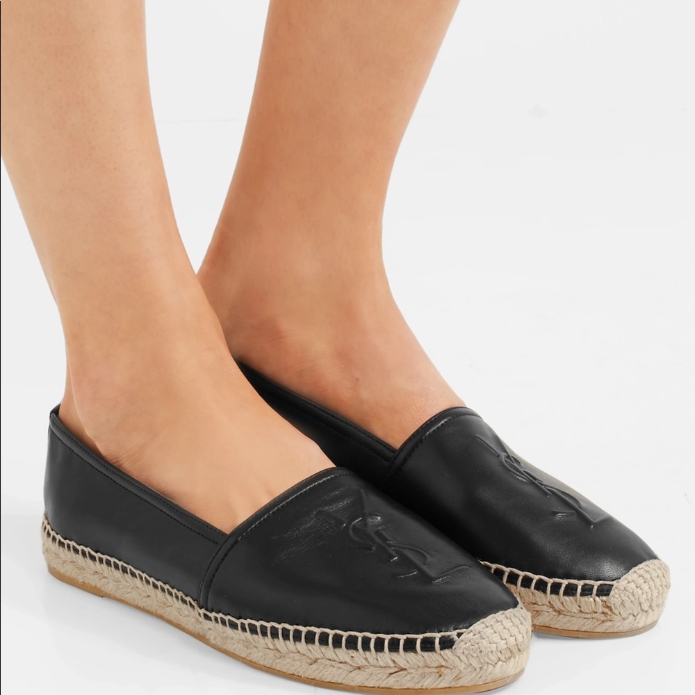 Saint Laurent Logo Leather Espadrilles. Size 40.